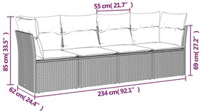 4 pcs conjunto de sofás para jardim c/ almofadões vime PE preto
