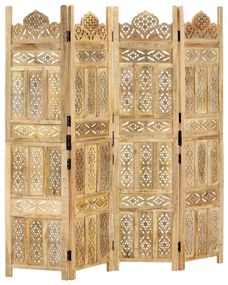 vidaXL Biombo esculp. mão 4 painéis 160x165cm mangueira maciça