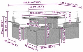 Conjunto de Jantar para Jardim com 5 Peças e Almofadas Preto em Rattan