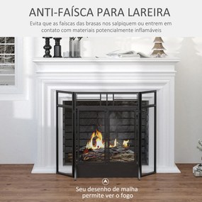 Frente de Lareira Dobrável Frente para Lareira com 3 Painéis com Porta