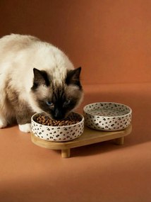Lote de 2 taças em cerâmica com suporte branco estampado