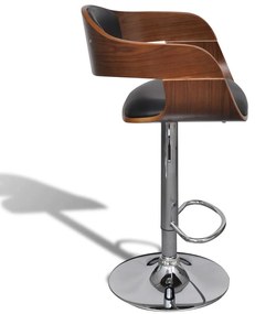 Bancos de bar 2 pcs madeira curvada e couro artificial preto