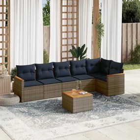 vidaXL 7 pcs conjunto sofás p/ jardim c/ almofadões vime PE cinzento