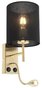 LED Candeeiro de parede Art Déco preto com abajur de algodão preto - Stacca Art Deco
