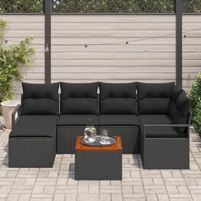 Conjunto de Sofá de Jardim vidaXL 7 Peças com Almofadas Preto Rattan P