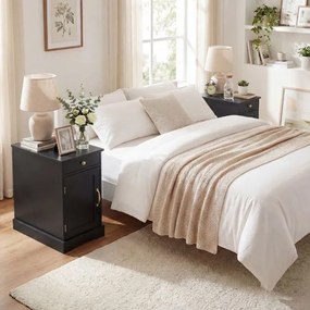 Conjunto de 2 mesas de cabeceira, mesa apoio 35 x 60 x 62 cm com estação de carregamento com gaveta Pretas