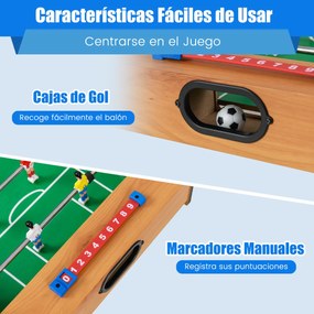 Mesa Multijogos 2 em 1 Mesa de matraquilhos de Mesa e Air Hockey com 18 Jogadores para Crianças 69 x 36 x 10 cm Natural