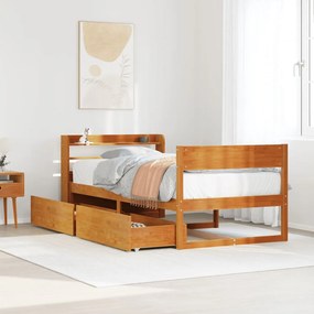 vidaXL Cama sem colchão 75x190 cm madeira de pinho maciça castanho-mel