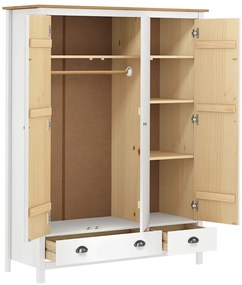 Roupeiro 3 portas Hill 127x50x170 cm pinho maciço branco