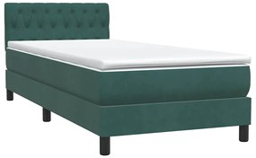 Cama com molas/colchão 90x220 cm veludo verde-escuro