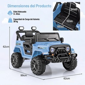 Veículo Elétrico para Crianças 2 a 5 anos, 99 x 62 x 62 cm, Com Comando à Distância, Azul