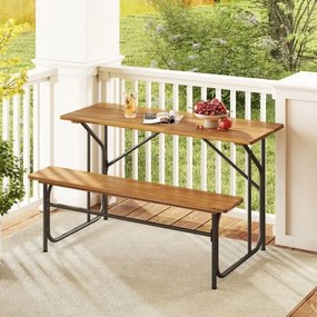Conjunto jardim 2 Pessoas Mesa de Piquenique Unilateral com banco 2 Lugares Madeira Acacia e Pernas de Metal Natural