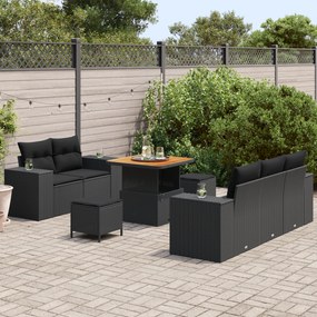 Conjunto de Sofás de Jardim com Almofadas vidaXL 8 Peças Preto Poli Ra
