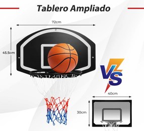 Conjunto de cesto de basquetebol montar na parede com tabela inquebrável 72 x 45,5 cm Rede Acessórios completos Preto