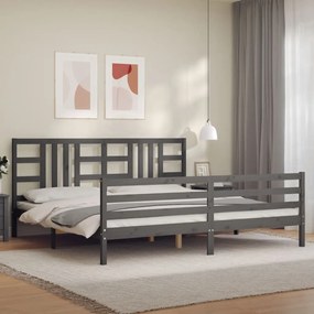 Estrutura de cama com cabeceira 200x200 cm madeira maciça cinza