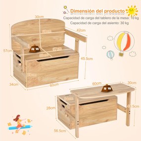 Conjunto de mesa de actividades convertível para crianças 3 em 1 com caixa de arrumação para brinquedos Natural