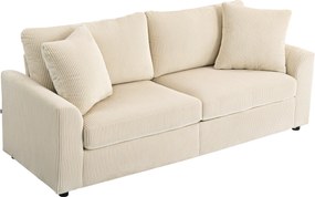 Sofá de 3 lugares com 212 cm, com 2 almofadas de molas, tecido de veludo canelado, creme