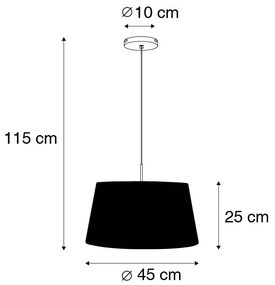 Lâmpada suspensa moderna em aço com abajur 45 cm preto - Combi 1 Country / Rústico,Moderno