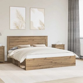 vidaXL Estrutura da Cama com cabeceira Carvalho Artesanal 200 x 200 cm