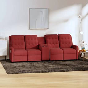 vidaXL Sofá massagens reclinável 4 lug c/ suporte copos vermelho tinto