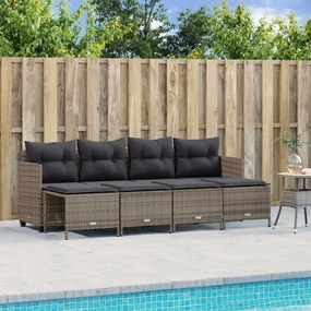 vidaXL 5 pcs conjunto sofás de jardim c/ almofadões vime PE cinzento
