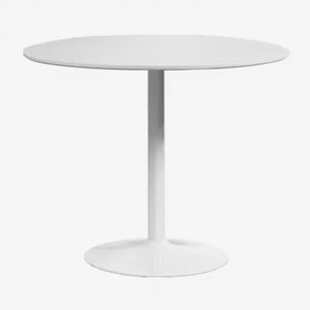 Mesa De Jantar Redonda Em Mdf E Ferro Yvetta Branco & Branco & Ø90 Cm - Sklum