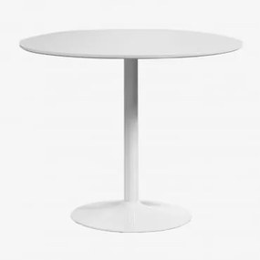Mesa De Jantar Redonda Em Mdf E Ferro Yvetta Branco & Ø90 Cm & Branco - Sklum