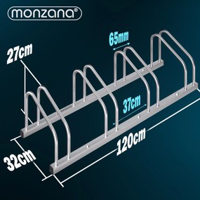 Suporte para bicicletas, 4 unidades, 120 x 32 x 27 cm prateado