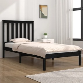 Estrutura de cama pequena solteiro 75x190 cm pinho maciço preto