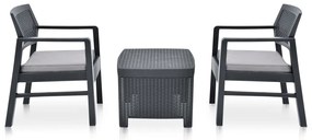 Conjunto lounge para jardim 3 pcs plástico antracite