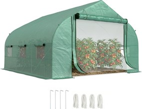 Outsunny Estufa de Túnel de Jardim 3,5x3x2 m com Porta e 6 Janelas Enroláveis de Polietileno Metal para Cultivos de Plantas Verde | Aosom Portugal