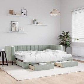 vidaXL Sofá-cama c/ gavetão e gavetas 80x200 cm veludo cinzento-claro