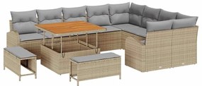 Conjunto de Sofás de Jardim de 12 Peças com Almofadas Bege de Rattan P