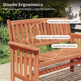 Banco de jardim em madeira para exterior para 2 pessoas, encosto inclinado, braços, assento com ripas, para terraço, pátio ou alpendre, 59,5 x 119 x 8