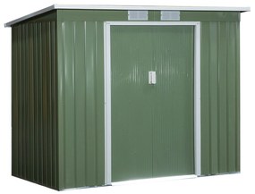 Abrigo de Jardim 213x130x173cm Abrigo de Exterior de Aço Galvanizado com Porta Corredeira e Ventilações para Armazenamento de Ferramentas Verde