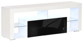 Móvel de TV para Sala de Estar com Iluminação LED 6 Modos de Cores Controle Remoto Gaveta e Prateleiras de Cristal Ajustáveis 140x35x52cm Preto e Bran