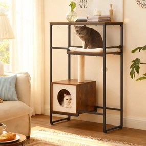 Arranhador para gatos, com prateleira 74 x 34 x 114 cm castanho