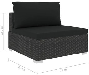 4 pcs conjunto lounge de jardim c/ almofadões vime PE preto