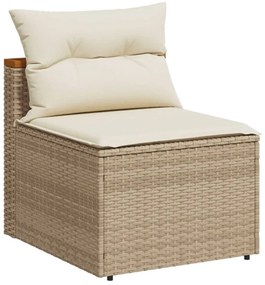 5 pcs conj. sofás p/ jardim c/ almofadões vime PE/acácia bege