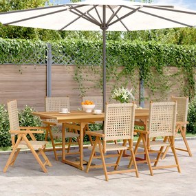 7pcs conjunto de jantar p/ jardim vime PE/ madeira maciça bege