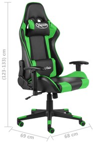 Cadeira de gaming giratória PVC verde