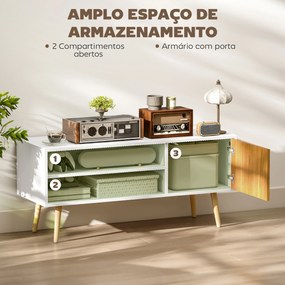 Móvel de TV com 2 Prateleiras de Armazenamento e Armário para Televisores até 55 Polegadas 110x40x50 cm Branco e Madeira