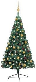 3077477 vidaXL Meia árvore de Natal artificial c/ LEDs e bolas 120 cm verde