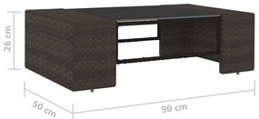 2 pcs conjunto lounge para jardim vime PE castanho