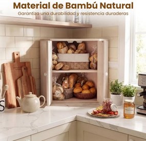 Caixa de pão de canto em bambu de dupla camada com prateleira ajustável 31 x 31 x 41 cm, e estilo rústico, para bancada de cozinha, branco Antigo