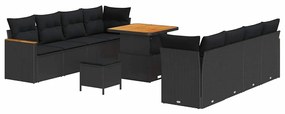 Conjunto de Sofá de Jardim vidaXL de 11 Peças com Almofadas Preto Vime