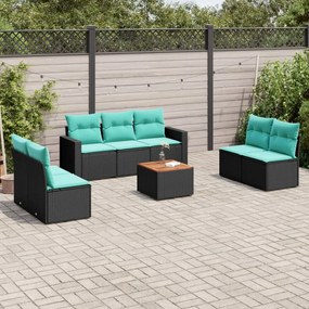 vidaXL 8 pcs conjunto de sofás p/ jardim c/ almofadões vime PE preto