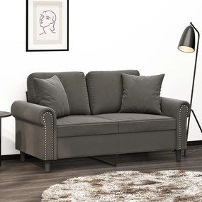vidaXL Sofá 2 lug. c/ almofadas/almofadões 120 cm veludo cinza-escuro