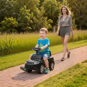 Andarilho para crianças com licença da Land Rover, veículo para empurrar, buzina, sons de motor, espaço de arrumação debaixo do assento, preto