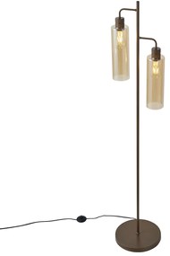 Candeeiro de pé Hotel Chic bronze escuro com vidro âmbar 2 luzes - Stavelot Chique de hotel